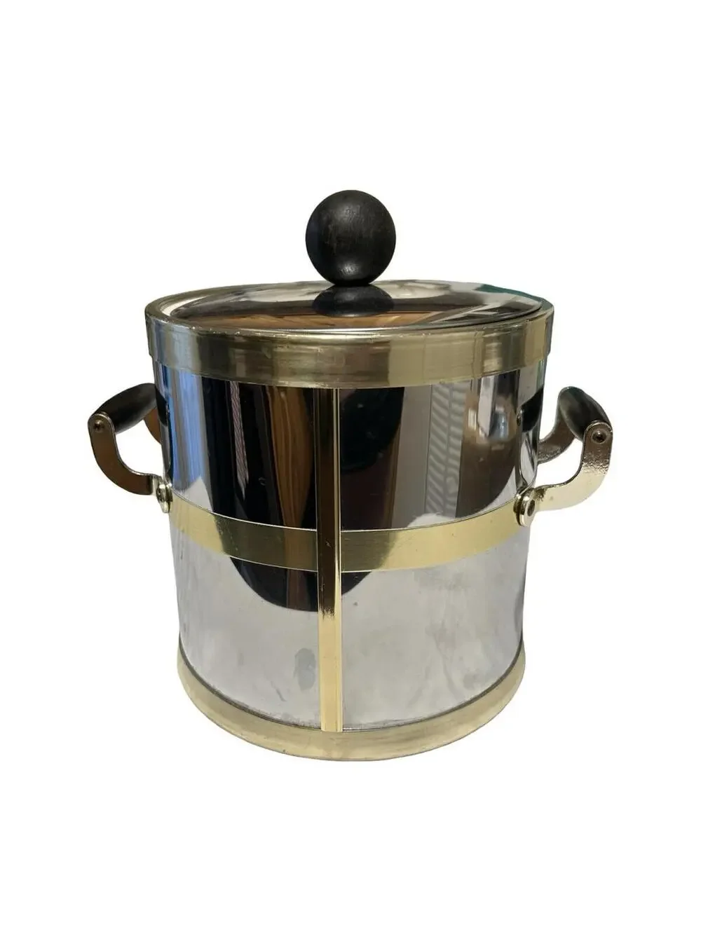 Vintage Kraftware NYC‎ Ice Bucket Chrome Brass Tone Mid Century Barware MCM
